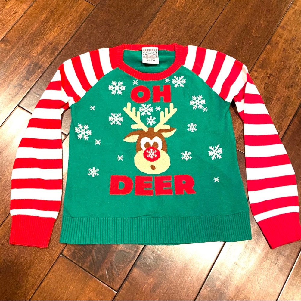 Girls Christmas Sweater Reindeer Print Size 6/6X